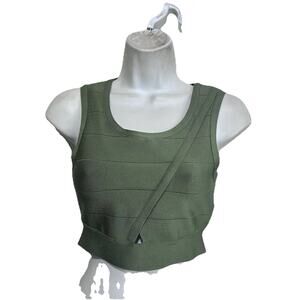 Bebe bodycon bandage green wrap Sleeveless top Blouse Size S